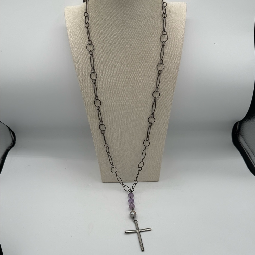 27 Lula n Lee 36” NWT Retired Amethyst Baroque Pearl Pewter Cross